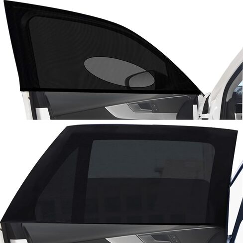 [2025] XL Truck Car Window Screens Shades for Large SUV Pickup 4 Pcs Car Bug Mosquito Net Camping Protector Elastic Mesh Netting Front Rear Side Window Kids Babies(Extra Large) in Kuwait