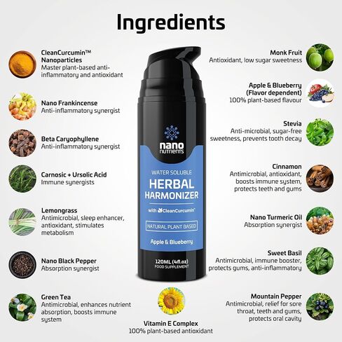 Herbal Harmonizer with CleanCurcumin(TM) - Multi Botanical Antioxidants Supplement - Water Soluble - Nano Curcumin - Holistic Wellness Defender - Healthy Drink Mix (4 fl.oz, Apple and Blueberry) in Saudi Arabia
