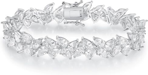 MDFUN 14K White Gold Plated Leaf Tennis Bracelet with Teardrop Cut Cubic Zirconias Waterdrop CZ for Women Men, 6.5-7.5 inches in Saudi Arabia