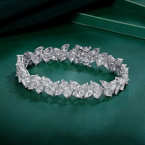 MDFUN 14K White Gold Plated Leaf Tennis Bracelet with Teardrop Cut Cubic Zirconias Waterdrop CZ for Women Men, 6.5-7.5 inches in Saudi Arabia
