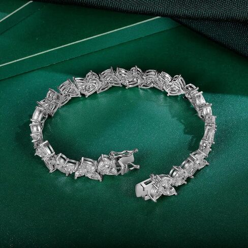 MDFUN 14K White Gold Plated Leaf Tennis Bracelet with Teardrop Cut Cubic Zirconias Waterdrop CZ for Women Men, 6.5-7.5 inches in Saudi Arabia