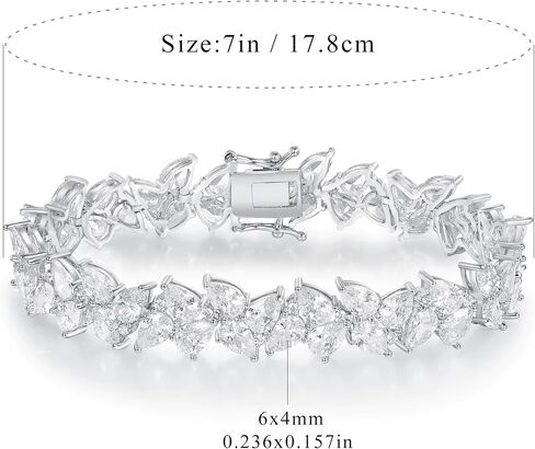 MDFUN 14K White Gold Plated Leaf Tennis Bracelet with Teardrop Cut Cubic Zirconias Waterdrop CZ for Women Men, 6.5-7.5 inches in Saudi Arabia