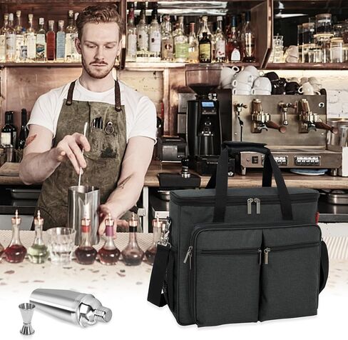 Bartender Kit Travel Bag for Cocktail Shaker Set, Portable Carrying Bag With Compartments for Wine Bottles, for Travel Home Indoor Outdoor Party (Without Tools) in Saudi Arabia