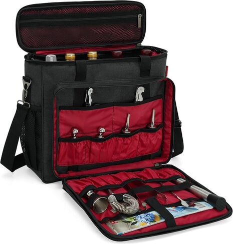 Bartender Kit Travel Bag for Cocktail Shaker Set, Portable Carrying Bag With Compartments for Wine Bottles, for Travel Home Indoor Outdoor Party (Without Tools) in Saudi Arabia