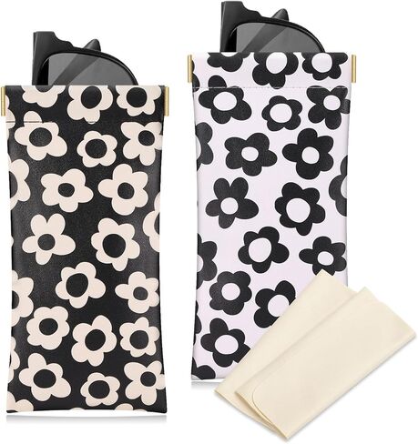 Sightor Sunglass Case, 2 PCS Soft Glasses Pouch Cute Sunglasses Organizer Portable Squeeze Top Leather Eyeglass Case in Saudi Arabia