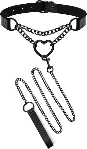 2PCS Black Choker Necklace for Women Leather Chokers Collar and Leash Set Goth Sexy Chokers for Women Heart Chain Choker Necklaces Jewelry Gift for Halloween Gothic Outfits Cosplay in Saudi Arabia