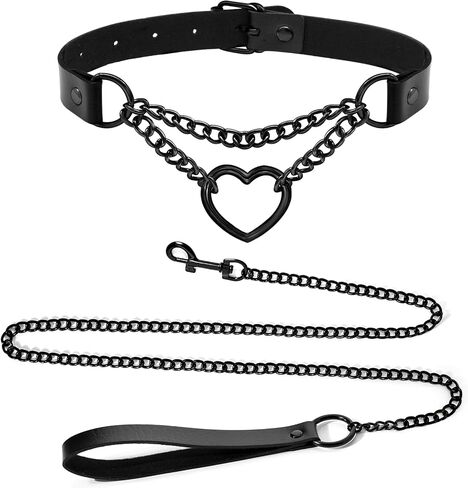 2PCS Black Choker Necklace for Women Leather Chokers Collar and Leash Set Goth Sexy Chokers for Women Heart Chain Choker Necklaces Jewelry Gift for Halloween Gothic Outfits Cosplay in Saudi Arabia