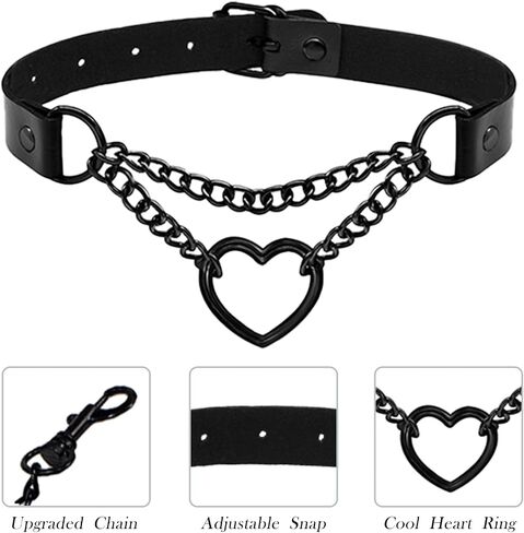 2PCS Black Choker Necklace for Women Leather Chokers Collar and Leash Set Goth Sexy Chokers for Women Heart Chain Choker Necklaces Jewelry Gift for Halloween Gothic Outfits Cosplay in Saudi Arabia