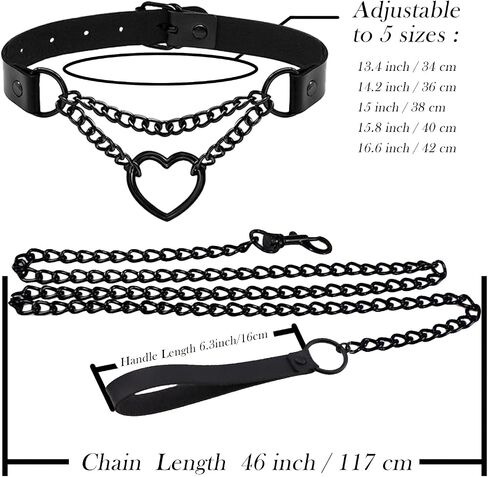 2PCS Black Choker Necklace for Women Leather Chokers Collar and Leash Set Goth Sexy Chokers for Women Heart Chain Choker Necklaces Jewelry Gift for Halloween Gothic Outfits Cosplay in Saudi Arabia