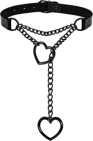 2PCS Black Choker Necklace for Women Leather Chokers Collar and Leash Set Goth Sexy Chokers for Women Heart Chain Choker Necklaces Jewelry Gift for Halloween Gothic Outfits Cosplay in Saudi Arabia