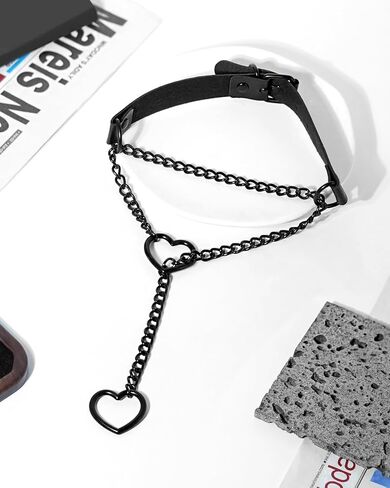 2PCS Black Choker Necklace for Women Leather Chokers Collar and Leash Set Goth Sexy Chokers for Women Heart Chain Choker Necklaces Jewelry Gift for Halloween Gothic Outfits Cosplay in Saudi Arabia