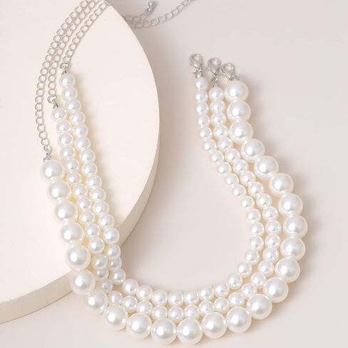 Boho Choker Necklaces for Women - Faux Round Pearl Layered Fashion Chunky Thick Clavicle Necklace Wedding Bride Jewelry Gifts in Saudi Arabia