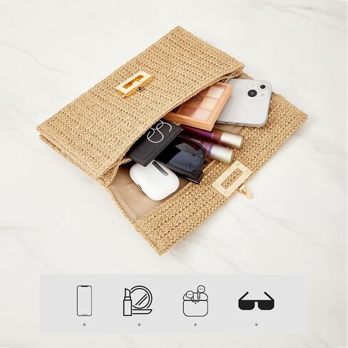 Huralona Women Straw Woven Clutch Purse Pleated Handbag for Summer Beach Vacation Straw Shoulder Crossbody Bag in Saudi Arabia