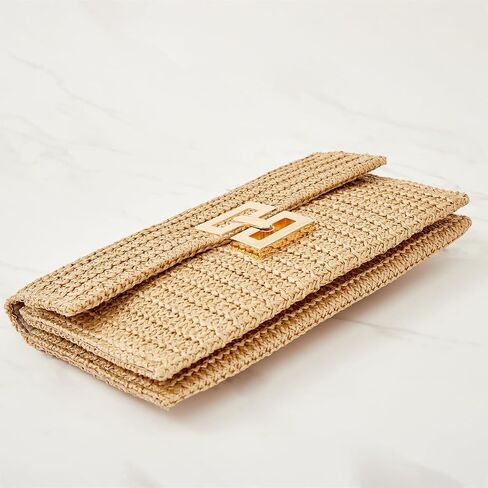 Huralona Women Straw Woven Clutch Purse Pleated Handbag for Summer Beach Vacation Straw Shoulder Crossbody Bag in Saudi Arabia