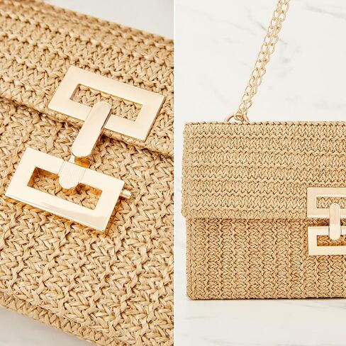 Huralona Women Straw Woven Clutch Purse Pleated Handbag for Summer Beach Vacation Straw Shoulder Crossbody Bag in Saudi Arabia