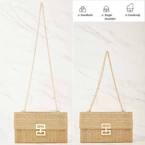 Huralona Women Straw Woven Clutch Purse Pleated Handbag for Summer Beach Vacation Straw Shoulder Crossbody Bag in Saudi Arabia