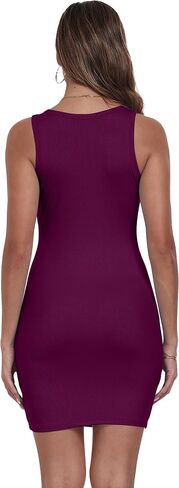 Qaffier Women's Mini Dress Summer Tank Dress Ribbed Crew Neck Sleeveless Basic Bodycon Mini Dresses in Saudi Arabia