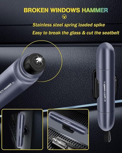 Emergency Car Seatbelt Cutter and Glass Window Breaker,2-in-1 Portable Multifunctional Safety Kit Hammer and Escape Rescue Car Window Punch Breaker Tool with Tempered Glass (2PCS) in Kuwait