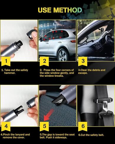 Emergency Car Seatbelt Cutter and Glass Window Breaker,2-in-1 Portable Multifunctional Safety Kit Hammer and Escape Rescue Car Window Punch Breaker Tool with Tempered Glass (2PCS) in Kuwait