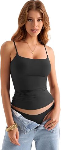 Womens Double Lined Square Neck Tank Tops Adjustable Spaghetti Strap Camisole Y2K Going Out Cami Shirt in Kuwait