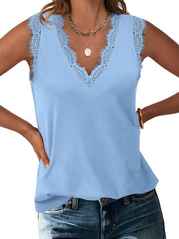 ANRABESS Womens Lace Trim Tank Tops V Neck Sleeveless Shirts 2025 Summer Casual Trendy Dressy Cami Top in Saudi Arabia