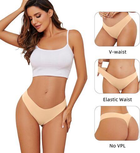 voenxe Seamless Women Underwear Thong,Low Rise No Show Ladies Panties,V Waist Cut No Line Workout Brief Comfortable 5-Pack in Saudi Arabia