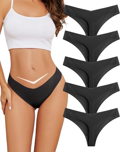 voenxe Seamless Women Underwear Thong,Low Rise No Show Ladies Panties,V Waist Cut No Line Workout Brief Comfortable 5-Pack in Saudi Arabia