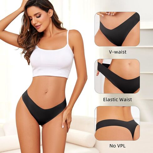voenxe Seamless Women Underwear Thong,Low Rise No Show Ladies Panties,V Waist Cut No Line Workout Brief Comfortable 5-Pack in Saudi Arabia