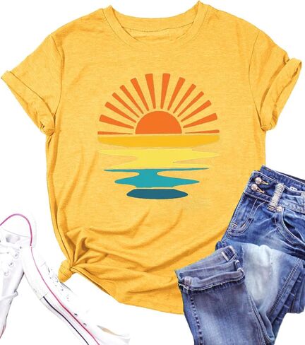 Outdoor Shirts for Women Retro Graphic Print Hiking Mountain T Shirts Summer Comfort Beach Hiking Workout Tee Tops in Saudi Arabia