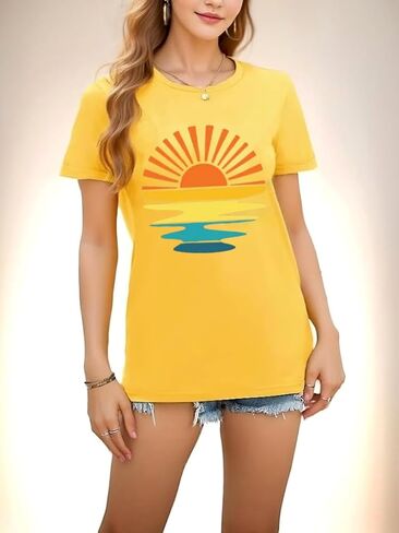 Outdoor Shirts for Women Retro Graphic Print Hiking Mountain T Shirts Summer Comfort Beach Hiking Workout Tee Tops in Saudi Arabia