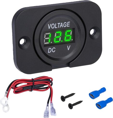 Car Battery Voltage Meter, Waterproof DC 12V 24V Digital Volt Meter, 12v Battery Monitor with LED Digital Display, Round Voltage Gauge for Car Truck RV ATV Boat Marine (Green Light) in Saudi Arabia