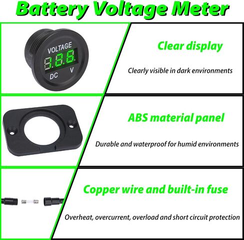 Car Battery Voltage Meter, Waterproof DC 12V 24V Digital Volt Meter, 12v Battery Monitor with LED Digital Display, Round Voltage Gauge for Car Truck RV ATV Boat Marine (Green Light) in Saudi Arabia