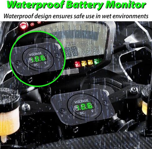 Car Battery Voltage Meter, Waterproof DC 12V 24V Digital Volt Meter, 12v Battery Monitor with LED Digital Display, Round Voltage Gauge for Car Truck RV ATV Boat Marine (Green Light) in Saudi Arabia