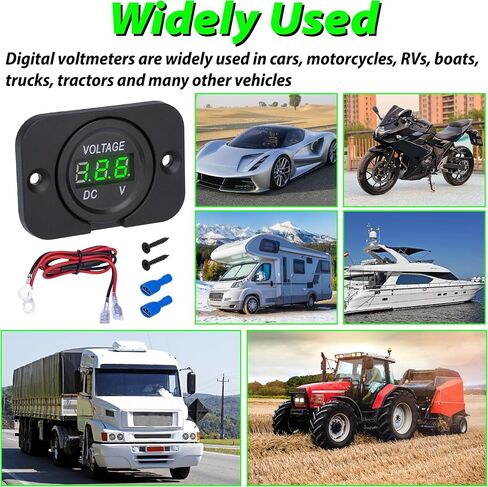 Car Battery Voltage Meter, Waterproof DC 12V 24V Digital Volt Meter, 12v Battery Monitor with LED Digital Display, Round Voltage Gauge for Car Truck RV ATV Boat Marine (Green Light) in Saudi Arabia