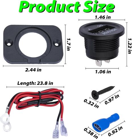 Car Battery Voltage Meter, Waterproof DC 12V 24V Digital Volt Meter, 12v Battery Monitor with LED Digital Display, Round Voltage Gauge for Car Truck RV ATV Boat Marine (Green Light) in Saudi Arabia