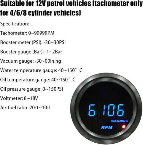 AUCELI Car Digital Voltage Gauge, Universal Meter Kit, 2" 52mm & Blue LED Light Display in Saudi Arabia