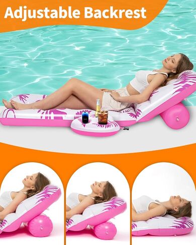 Pool Floats Adult Loungers with Cup Holder,Adjustable Backrest Tanning Pool Lounger Chair,Pool Floaties Rafts for Adults Large Size Summer Beach Lake Lounge in Saudi Arabia