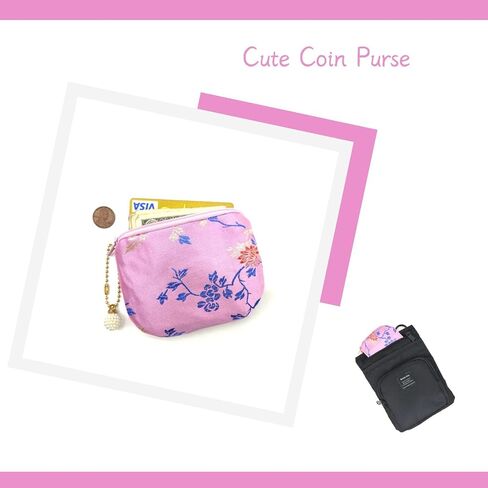 Handmade Women Coin Purse Silk Rosary Bag Jewelry Pouch Brocade Zipper Wallet - Pink in Saudi Arabia