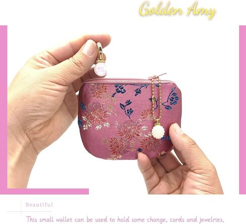 Handmade Women Coin Purse Silk Rosary Bag Jewelry Pouch Brocade Zipper Wallet - Pink in Saudi Arabia