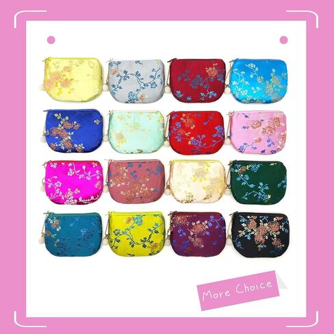 Handmade Women Coin Purse Silk Rosary Bag Jewelry Pouch Brocade Zipper Wallet - Pink in Saudi Arabia