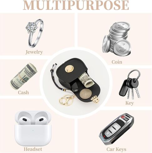 WOZEAH Mini Backpack Keychain for Women,Small Change Pouch Coin Purse Snap Button with Key Headset Bag（Black） in Saudi Arabia