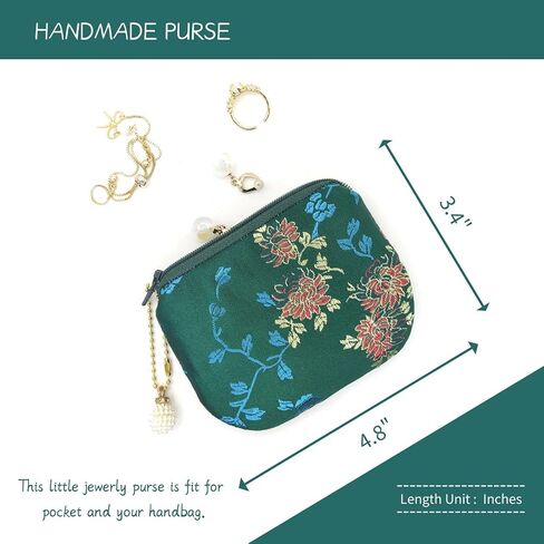 Handmade Women Coin Purse Silk Rosary Bag Jewelry Pouch Brocade Zipper Wallet - Pink in Saudi Arabia