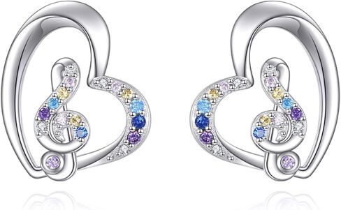 Heart Earrings Studs for Women Music Earring Gift for Music Lovers, S925 Sterling Silver Sensitive Unique Earrings Gift in Kuwait