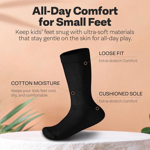 Debra Weitzner Kids Cotton Socks 4-12 Years Boys & Girls - Black and White Soft Kids Crew Socks Seamless Toe - 6 Pairs in Kuwait