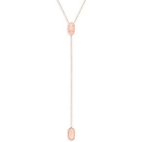 Kendra Scott Women's Ellison Y Necklace Rose Gold Rose Quartz 18 "