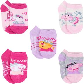 Peppa Pig Little Girl's 5 Pack No Show Socks, Sock Size 2-4T (Shoe Size 4-7), Ivory Heather