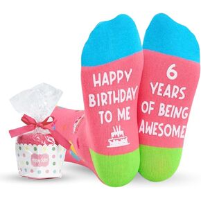 Happy Birthday Socks for 6 Year Old Girls - Cute Cupcake Gift Packaging, Non-Slip Cotton Socks - Perfect 6th Birthday Present, Best Gifts for Girls Aged 6 Years Old, White Elephant Gifts for Adults