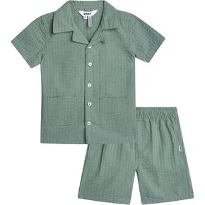 DKNY Toddler Boys' Cabana Set - 2 Piece Short Sleeve Button Down Shirt and Matching Shorts for Little Boys (Sizes: 2T-7)