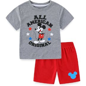 Disney Mickey Mouse Boys Memorial Day Short Sleeve T-Shirt and Active Shorts Set for Toddler and Big Kids