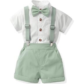 Toddler Formal Outfit Kid Gentleman Short Sleeve Shirt Bowtie Boy Suspender Shorts Wedding Suit Boys Outfits